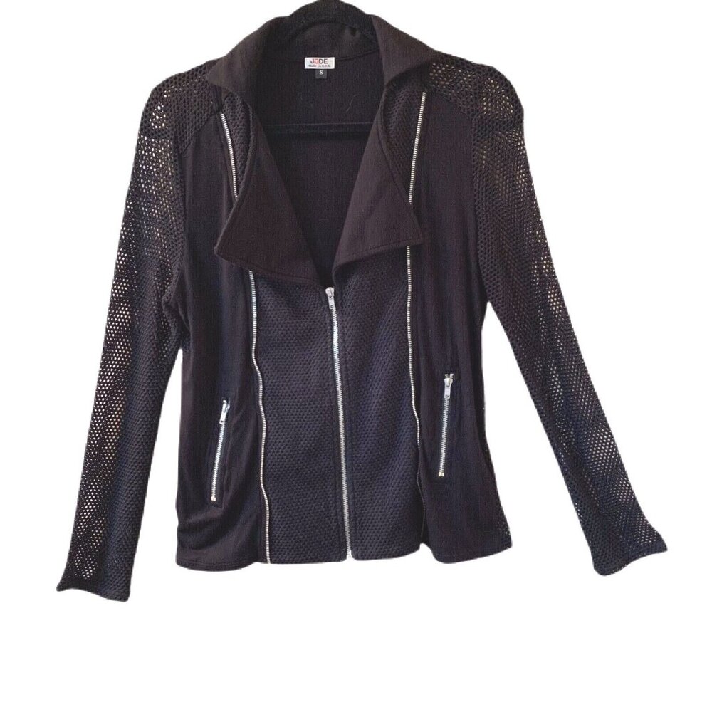 JuDE Collection Black Mesh Jacket Womens Small Double Zip Pockets USA Moto